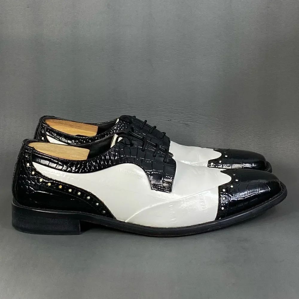 Stacy Adams "Galletti" Crocodile Print Leather Wingtip Shoes mens size 10